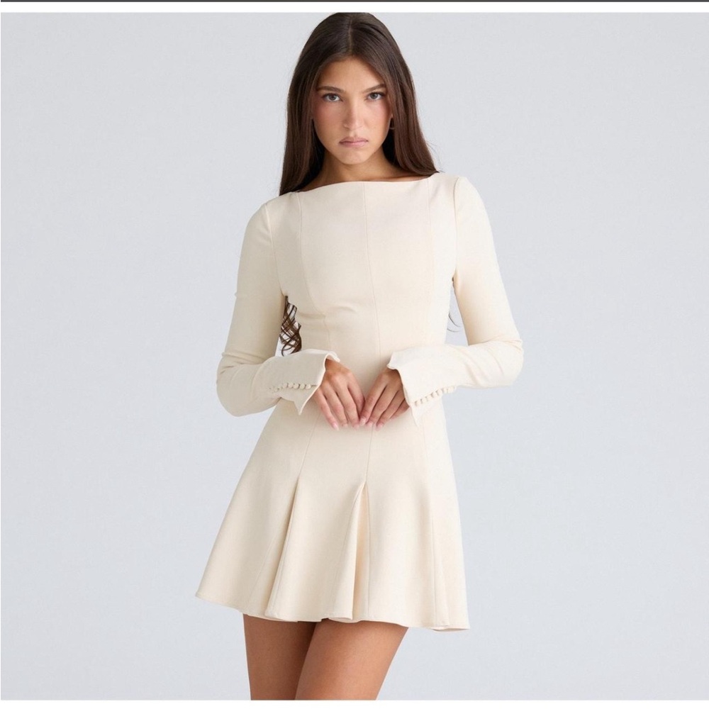 House of CB Women's Cream Francesca Stretch Crepe Godet Mini Dress